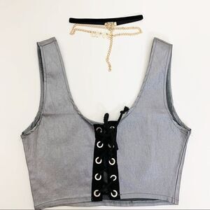 Settle Down Lace-up Crop Top with Choker, Small